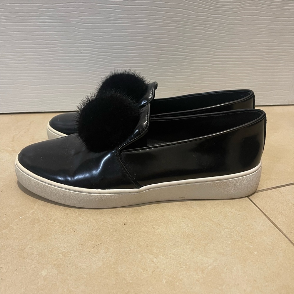 Michael Kors Black Loafers with Faux Fur Detail and leather